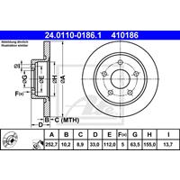 Bremsscheibe Hinterachse ATE 24.0110-0186.1