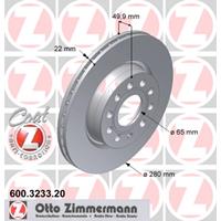 Remschijf COAT Z Zimmermann, Remschijftype: Binnen geventileerd, u.a. für Skoda, VW, Audi, Seat