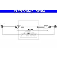 ATE Handbremsseil 24.3727-0314.2 Bremsseil,Seilzug Feststellbremse PEUGEOT,CITROËN,PARTNER Combispace 5F,PARTNER Kasten 5,PARTNER Pritsche/Fahrgestell