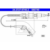 ATE Handbremsseil 24.3727-0740.2 Bremsseil,Seilzug Feststellbremse OPEL,VAUXHALL,VECTRA A 86_, 87_,VECTRA A CC 88_, 89_,CAVALIER Mk III 87