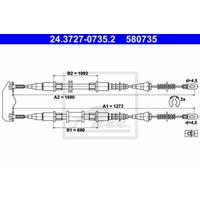 ATE Handbremsseil 24.3727-0735.2 Bremsseil,Seilzug Feststellbremse OPEL,VAUXHALL,ASTRA F CC 53_, 54_, 58_, 59_,ASTRA F 56_, 57_,ASTRA F CLASSIC CC