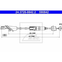 ATE Kupplungsseil PEUGEOT 24.3728-0842.2 2150Q5 Kupplungsseilzug,Seilzug, Kupplungsbet&auml;tigung