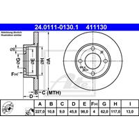 ATE Remschijven FIAT,LANCIA,SEAT 24.0111-0130.1 4208311,4385812,16500253 Remschijf SE022165002A