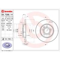 BREMBO Remschijven VW 08.7288.14 701615601,701615601A,7D0615601 Remschijf