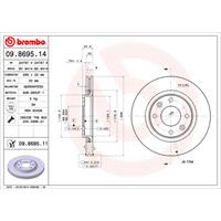 BREMBO Remschijven OPEL,PEUGEOT,CITROËN 09.8695.14 1613191380,1618890480,1629058880 Remschijf 4246W1,424916,424983,4249G1,E169141,1613191380,424983