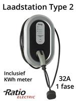 Ratio EV Laadstation type 2, 32A, rechte laadkabel + KWh meter