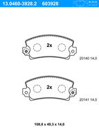 ATE Bremsbeläge 13.0460-3928.2 Bremsklötze,Scheibenbremsbelag RENAULT,PEUGEOT,ALPINE,4 112_,5 122_,4 Kasten R21_, R23_,12,6 118_,17,5 Kasten 238_