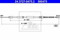 ATE Handbremsseil 24.3727-0475.2 Bremsseil,Seilzug Feststellbremse MERCEDES-BENZ,SPRINTER 5-t Kasten 906,SPRINTER 5-t Pritsche/Fahrgestell 906