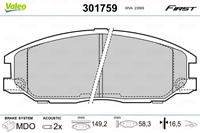 Valeo Bremsbeläge 301759 Bremsklötze,Scheibenbremsbelag HYUNDAI,SSANGYONG,SANTA FÉ I SM,H-1 Travel TQ,TRAJET FO,H-1 Kasten,H-1 Cargo TQ,H-1 / STAREX