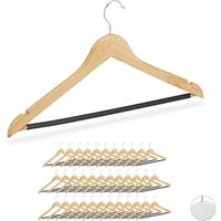 36 x Kleiderbügel, für Oberteile, Hosen, Röcke, Garderobenbügel, Kerben, gummierter Hosensteg, stabil, Holz Bügel, natur