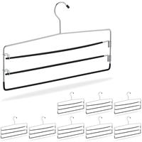 9 x Hosenbügel, rutschfest, platzsparende Mehrfachbügel für Hosen & Röcke, Metall, 40 cm breit, Raumsparbügel, silber