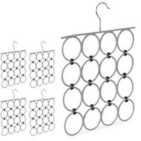 RELAXDAYS 5 x Schalhalter, faltbarer Schalbügel für Tücher, 16 Ringe, platzsparender Organizer Kleiderschrank, Metall, grau