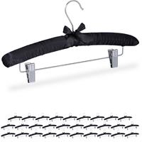 RELAXDAYS 30 x Satin Kleiderbügel, gepolstert, Vintage, verstellbare Clips, drehbarer Haken, Klammerbügel, 38 cm breit, schwarz
