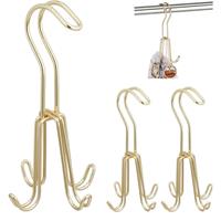 RELAXDAYS 3 x Gürtelhalter, Gürtelbügel für Kleiderschrank, Metall, für Gürtel & Handtaschen, je 4 Haken, 18 x 9 x 9 cm, gold