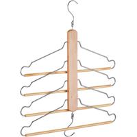 1 x Mehrfachkleiderbügel, Halter mit 4 beweglichen Bügeln, Schrank-Organizer, mit Metallhaken, Lotusholz, natur