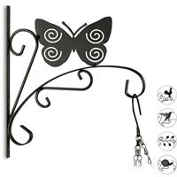 RELAXDAYS Blumenhaken mit Schmetterling, Blumenampelhalter für Wand, Metall Garten-Deko, HxBxT: 30 x 27,5 x 2cm, schwarz