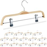 RELAXDAYS 15 x Hosenbügel Holz, verstellbare & gummierte Clips, 360° drehbarer Haken, Kleiderbügel, 37cm breit, Klemmbügel, natur
