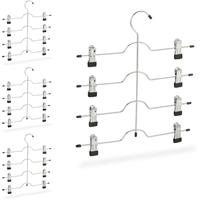 RELAXDAYS 4 x Mehrfachbügel im Set, Kleiderbügel für Röcke oder Hosen, Bügel mit Klammern, platzsparend, rutschfest, silber