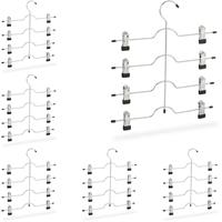RELAXDAYS 6 x Mehrfachbügel im Set, Kleiderbügel für Röcke oder Hosen, Bügel mit Klammern, platzsparend, rutschfest, silber