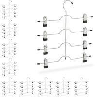 RELAXDAYS 10 x Mehrfachbügel im Set, Kleiderbügel für Röcke oder Hosen, Bügel mit Klammern, platzsparend, rutschfest, silber