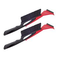 Prosperplast 2x stuks ijskrabber/raamkrabber rood kunststof 2-in-1 met rubberen trekker en borstel 9 x cm -