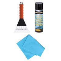 Autoramen IJskrabber soft grip 26 cm met ruitenontdooi spray en anti-condens doek -