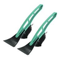 Set van 2x stuks kunststof ijskrabber/raamkrabber groen met borstel 31 cm -