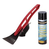 Autoramen stevige IJskrabber met borstel rood 31 cm met ruiten ontdooier spray -