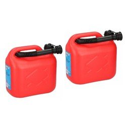2x Jerrycan rood voor brandstof - 5 liter - inclusief schenktuit - benzine / diesel