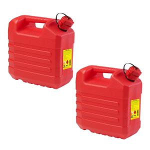 EDA 2x stuks kunststof jerrycans 20 liter rood geschikt voor gevaarlijke vloeistoffen L35 x B23 x H37 cm -