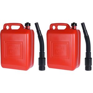 Set van 2x jerrycans rood voor brandstof - 10 liter - 26 x 14 x 37 cm - inclusief schenktuit - benzine / diesel