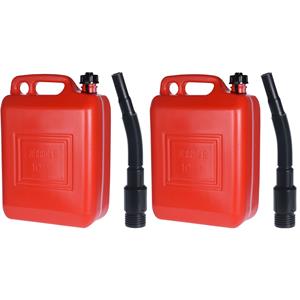 Set van 2x jerrycans rood voor brandstof - 10 liter - 26 x 14 x 37 cm - inclusief schenktuit - benzine / diesel