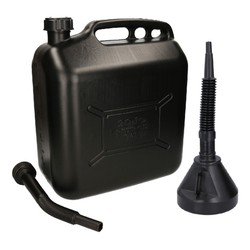 Benson Jerrycan zwart voor olie en brandstof van 20 liter met een handige grote trechter van 39 cm