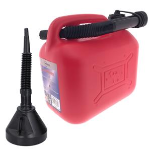 Benson Jerrycan rood voor olie en brandstof van 5 liter met een handige grote trechter van 39 cm