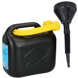 Dunlop Jerrycan zwart voor olie en brandstof van 5 liter met een handige grote trechter van 39 cm