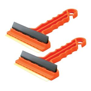 Prosperplast 2x stuks ijskrabber/raamkrabber rood kunststof met koper blad en rubberen trekker 9 x 16 cm -