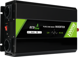Inverter 12V EcoLine - Omvormer 12V Naar 220V/230V - 1000w Vermogen - Zuivere sinus - Spanning Omvormer