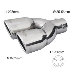 Simoni Racing Uitlaatsierstuk Dubbel Rechts Rond/Schuin RVS - 70xL220mm - Montage ->58mm