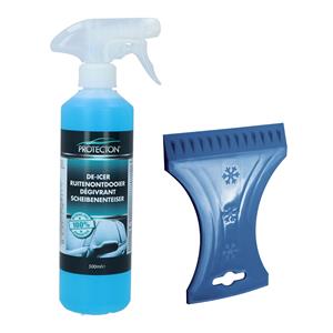 Ijskrabber met antivries spray voor auto - 500 ml - blauw - ruitenontdooier -