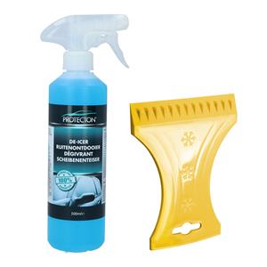 Ijskrabber met antivries spray voor auto - 500 ml - geel - ruitenontdooier -