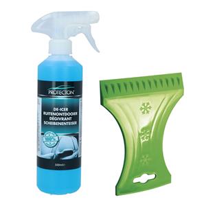 Ijskrabber met antivries spray voor auto - 500 ml - groen - ruitenontdooier -