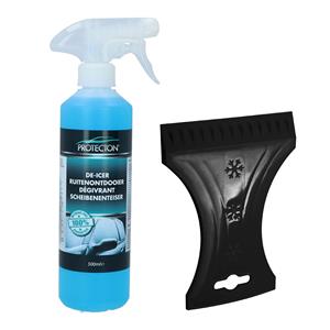 Ijskrabber met antivries spray voor auto - 500 ml - zwart - ruitenontdooier -