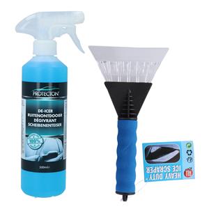 Ijskrabber met antivries spray voor auto - 500 ml - blauw - ruitenontdooier -