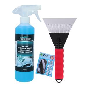 Ijskrabber met antivries spray voor auto - 500 ml - rood - ruitenontdooier -