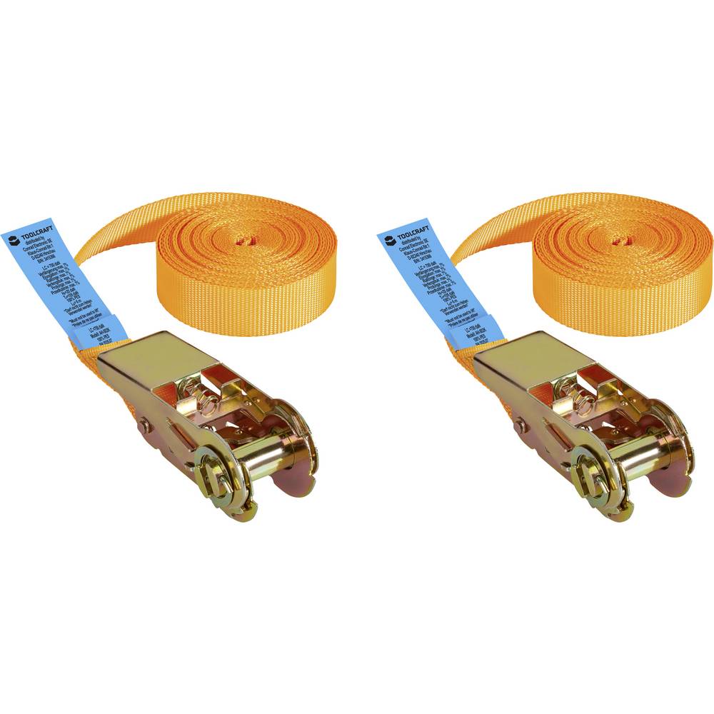 TOOLCRAFT TO-10246098 Assortiment Trekkracht (lc) vastbinden (enkel/direct): 350 daN (l x b) 6 m x 25 mm Ratelinrichting EN 12195-2