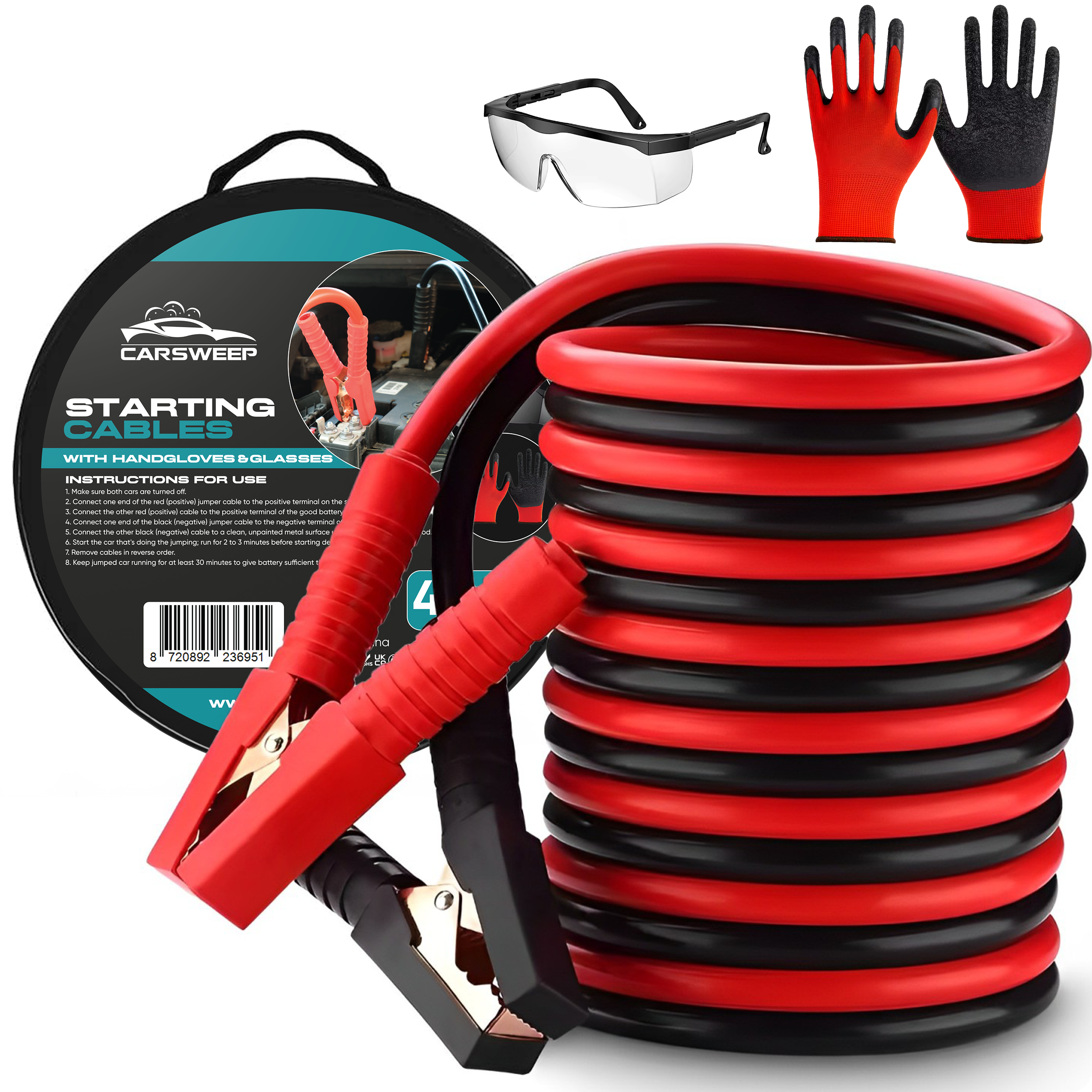 Car-Sweep STARTKABELS + HANDSCHOENEN & VEILIGHEIDSBRIL