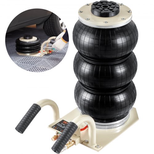 VEVOR Pneumatische draagbare vloerkrik met drievoudige zak, luchtkrik 3 t, drievoudige zak, luchtkrik 140-450 mm hefhoogte, luchtkrik, 5 minuten hefkracht, luchtkrik met korte handgreep, wit