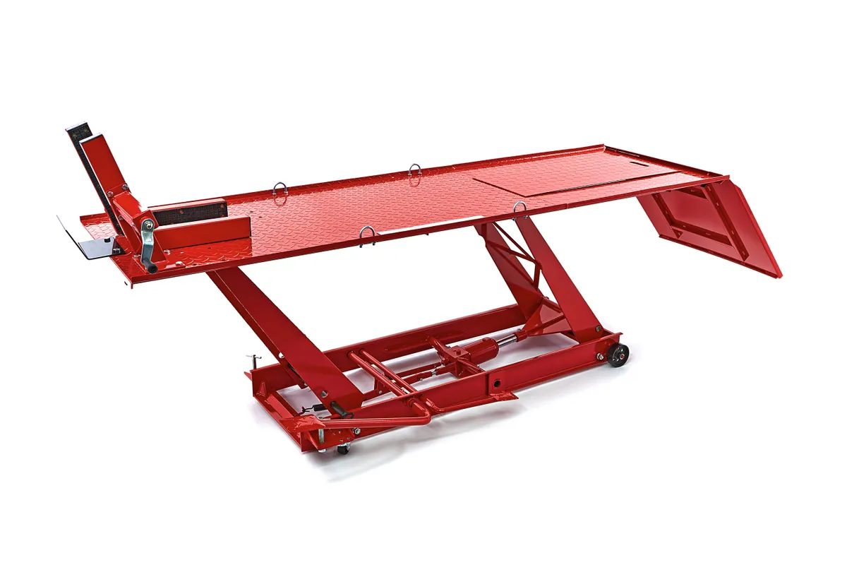 HBM 450 kg Motorheftafel Hydraulisch Met Luxe voorwielklem - Rood