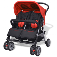 vidaXL Baby Zwillingswagen Stahl Rot und Schwarz Mehrfarbig