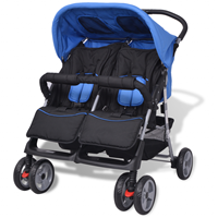 vidaXL Baby Zwillingswagen Stahl Blau und Schwarz Mehrfarbig